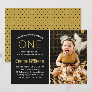 Invitation Elégante photo personnalisée Gold Noir premier ann