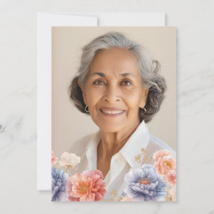 Invitation Élégante photo Pink Floral 70e anniversaire