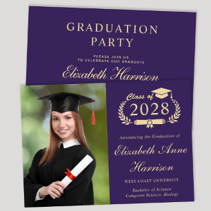 Invitation Élégante photo Purple College Graduation Party