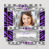 Invitation Elégante Photo Purple Zebra Silver Birthday Party (Devant / Derrière)