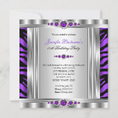 Invitation Elégante Photo Purple Zebra Silver Birthday Party (Dos)