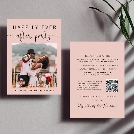 Invitation Elégante Photo QR Code Blush Mariage Réception