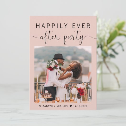 Invitation Elégante Photo QR Code Blush Mariage Réception (Debout devant)