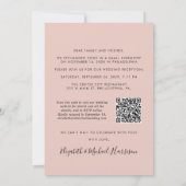Invitation Elégante Photo QR Code Blush Mariage Réception (Dos)