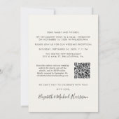 Invitation Elégante Photo QR Code Cream Wedding Réception (Dos)