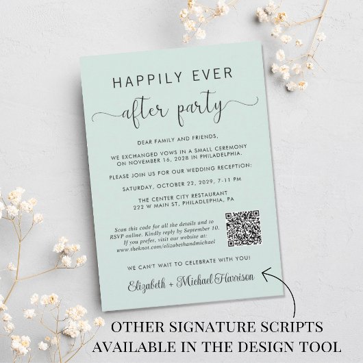 Invitation Elégante Photo QR Code Mint Mariage Réception
