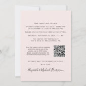 Invitation Elégante Photo QR Code Pink Wedding Réception (Dos)