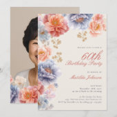 Invitation Élégante photo rose florale 60e anniversaire (Devant / Derrière)