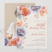 Invitation Élégante photo rose florale 90e anniversaire (Devant / Derrière)