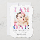 Invitation Élégante photo rose moderne 1er anniversaire (Devant)