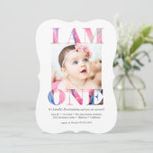 Invitation Élégante photo rose moderne 1er anniversaire (Debout devant)