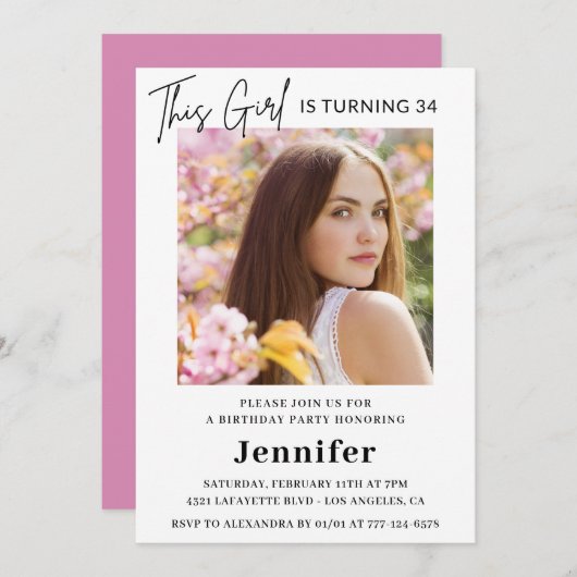 Invitation Élégante photo rose moderne 34e anniversaire (Devant / Derrière)