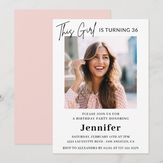 Invitation Élégante photo rose moderne 36e anniversaire (Devant / Derrière)