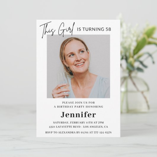 Invitation Élégante photo rose moderne 58e anniversaire (Debout devant)