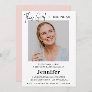 Invitation Élégante photo rose moderne 58e anniversaire