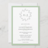 Invitation Élégante photo Sage vert Monogramme Wreath (Devant)
