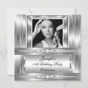Invitation Elégante Photo Silver Diamond Anniversaire Party