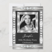 Invitation Elégante photo Silver Glam Diamond Black Anniversa (Devant)
