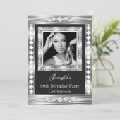 Invitation Elégante photo Silver Glam Diamond Black Anniversa (Debout devant)
