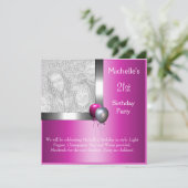 Invitation Elégante photo Silver Pink Balloon 21e anniversair (Debout devant)