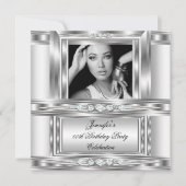 Invitation Elégante Photo Silver White Diamond Anniversaire (Devant)
