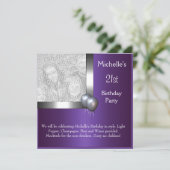 Invitation Elégante photo Violet Ballons d'argent 21e anniver (Debout devant)