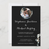 Invitation Elégante photo Wreath Black White Wedding Invitati (Devant)