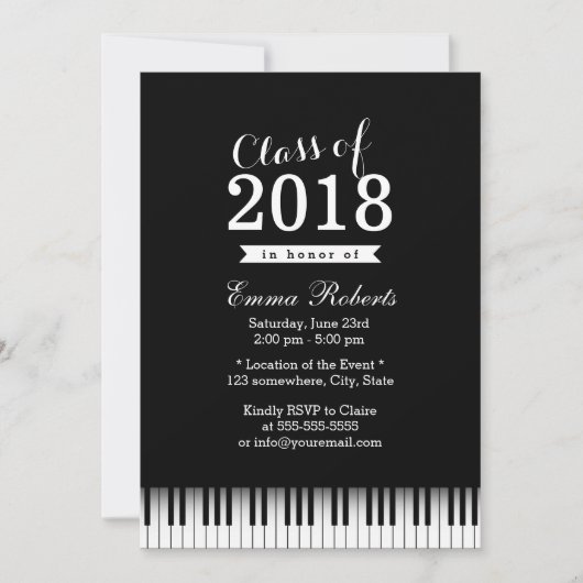Invitation Élégante Piano Keys Music School Graduation Party (Devant)