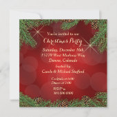 Invitation Élégante Pine Bough Red Gold Noël Party (Devant)