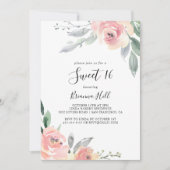 Invitation Élégante Pink Blush Floral Sweet 16 Anniversaire (Devant)