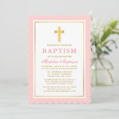 Invitation élégante Pink Blush Gold Baptism (Debout devant)