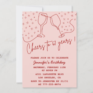Invitation Elégante Pink Cheers Champagne 61e anniversaire