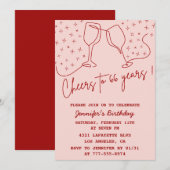 Invitation Elégante Pink Cheers Champagne 66e anniversaire (Devant / Derrière)