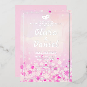 Invitation Élégante Pink Floral Silver Foil