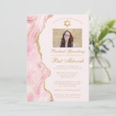 Invitation Elégante Pink Gold Agate Bat mitzvah Photo Party (Debout devant)