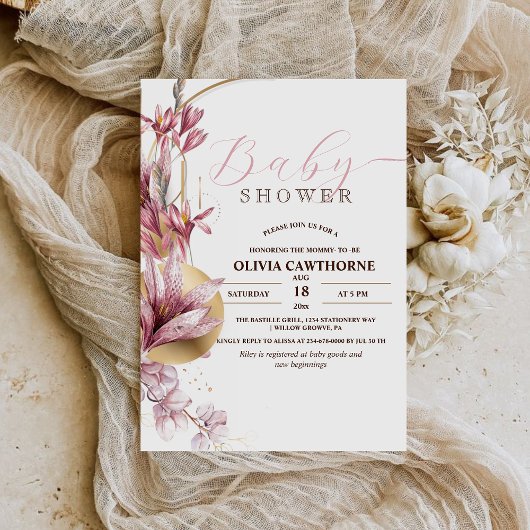 Invitation Élégante Pink Lilies Fille Baby shower