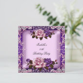 Invitation Élégante Pink Purple Lilac Rose 80e fête d'anniver (Debout devant)