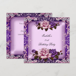 Invitation Elégante Pink Purple Lilac Rose fête d'anniversair