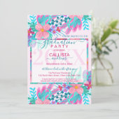 Invitation Élégante Pink Turquoise Peint Fleurs Feuille Gradu (Debout devant)
