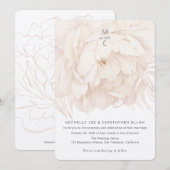 Invitation Elégante pivoine beige, jardin fleuri moderne mari (Devant / Derrière)