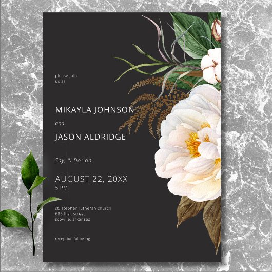 Invitation Elégante pivoines blanches modernes sur Mariage no