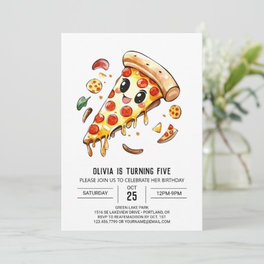 Invitation Elégante Pizza Editable Anniversaire (Debout devant)