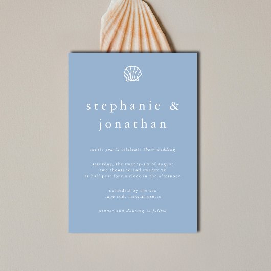 Invitation Elégante plage côtière Dusty Blue Minimal Mariage