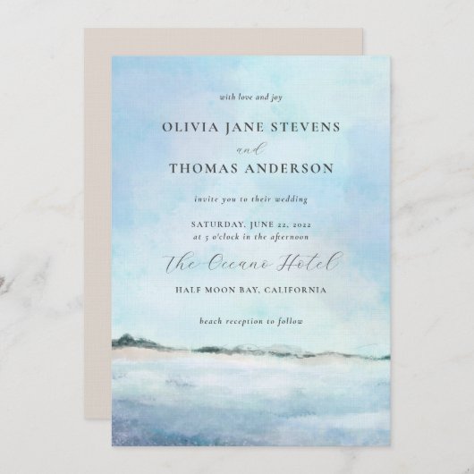 Invitation Elégante plage d'aquarelle chic tout en un Mariage (Devant / Derrière)