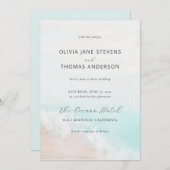 Invitation Elégante plage d'aquarelle simple tout en un Maria (Devant / Derrière)