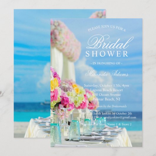 Invitation Elégante plage Floral Ocean Fête des mariées d'été (Devant / Derrière)