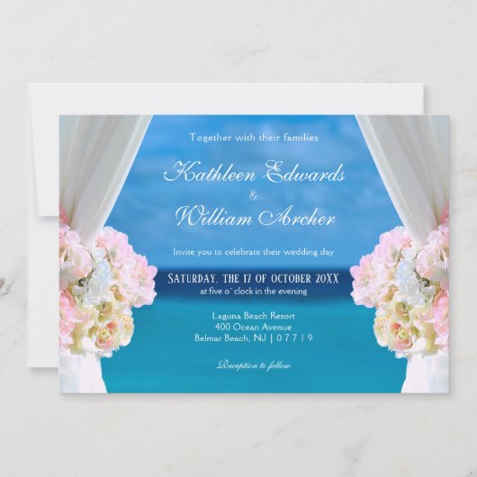 Invitation Elégante plage Floral Océan Mariage d'été Porte (Devant)