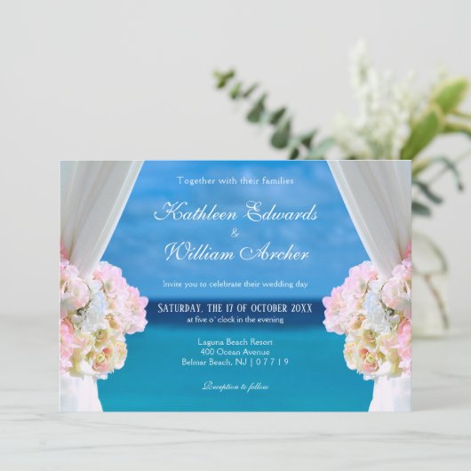 Invitation Elégante plage Floral Océan Mariage d'été Porte (Debout devant)