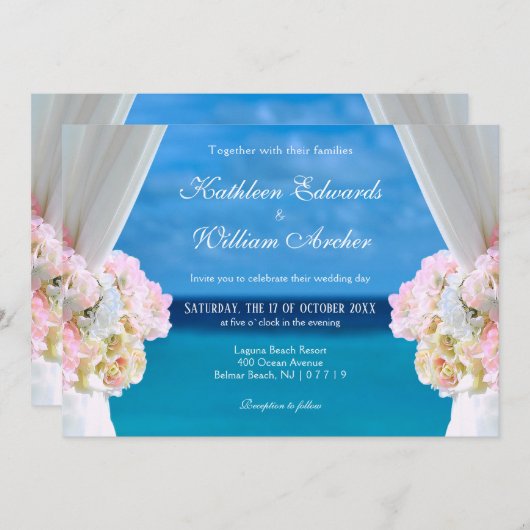Invitation Elégante plage Floral Océan Mariage d'été Porte (Devant / Derrière)