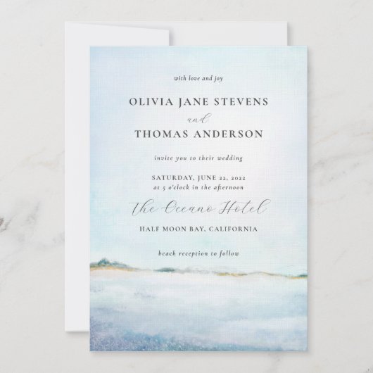 Invitation Elégante plage moderne aquarelle tout en un Mariag (Devant)